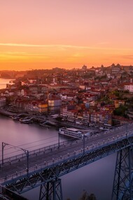Overlooking the beautiful city of Porto, Portugal at sunset