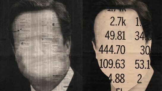 kennardphillipps, Study of a Head XIV, 2013, pigment ink on newspaper, framed in bespoke hand made black box frame, 36 x 68 cm (unframed), Edition of 23. Study of a Head VIII, 2013, pigment ink on newspaper, framed in bespoke hand made black box frame, 36 x 68 cm, Edition of 23