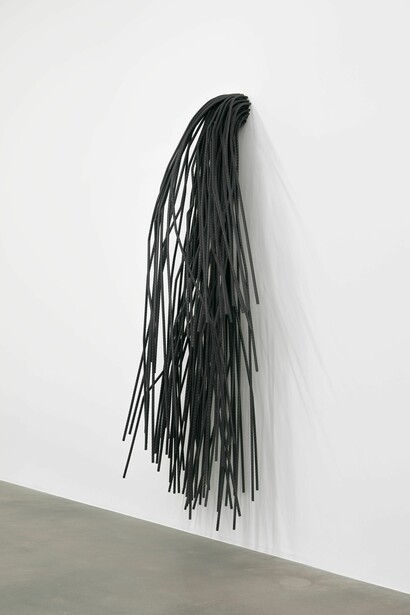 Monika Sosnowska. "Rebar 20", 2017. Metal and paint. Length: 11 meters / 433 1/8 in. © Monika Sosnowska. Courtesy the artist and Hauser & Wirth. Photo: Alex Delfanne
