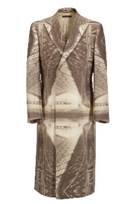 Men’s Ensemble Suit and Coat, Alexander McQueen (1969-2010)2000/01 London wool, photo print, silk lining jacket: 78 cm; trousers: 111 cm; coat: 117 cm