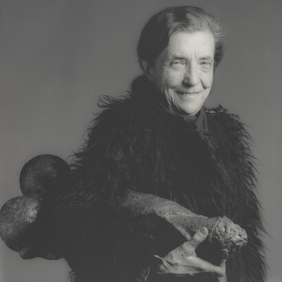 Robert Mapplethorpe (1946-1989), Louise Bourgeois, 1982, gelatin silver print, 38.2 × 37.9 cm. Promised gift of The Robert Mapplethorpe Foundation to the J. Paul Getty Trust and the Los Angeles County Museum of Art. © Robert Mapplethorpe Foundation. Used by permission.