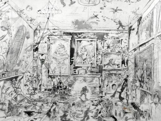 David Scher, “Babel / Inferno,” Mixed media on paper, 34 x 47 inches