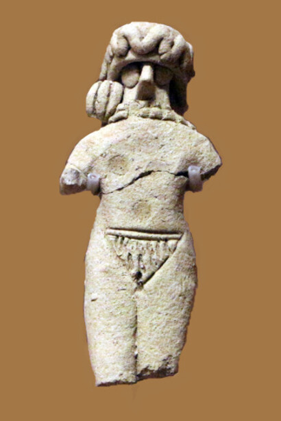 Periodo Isin-Larsa, figurina femminile nuda con copricapo, 2000-1800 a.C. circa