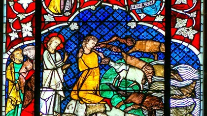 Vidriera en la catedral de Estrasburgo donde se refleja el episodio bíblico en el que Cristo libera a un hombre poseído por una «Legión» de demonios 