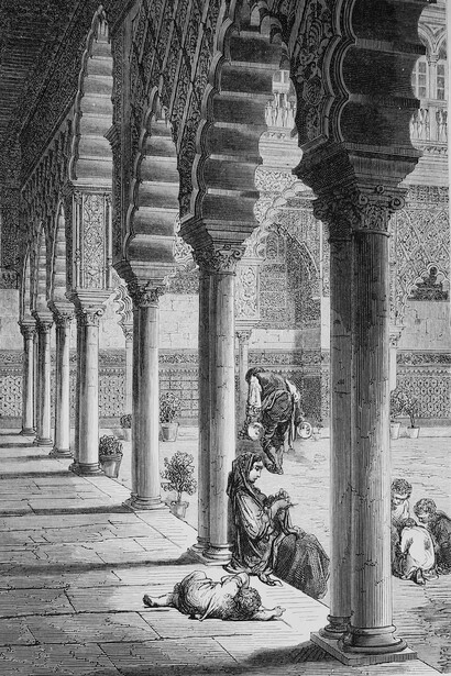 Gustave Doré; Gran patio del Alcázar de Sevilla, España