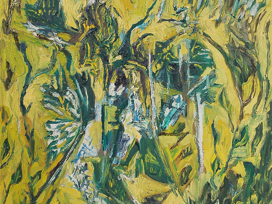 Renzo Ferrari,
Paesaggio giallo, dettaglio,
1964, 
Olio su tela,
60 x 50 cm,
Collezione privata, Milano