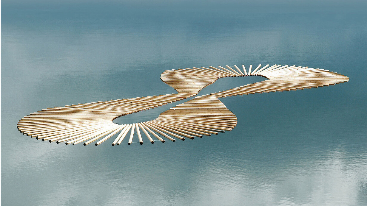 Gianpietro Carlesso, Isola Felix, 2006; Legno e catene, cm 15 x 1500 x 3000; Zell am See, Austria.