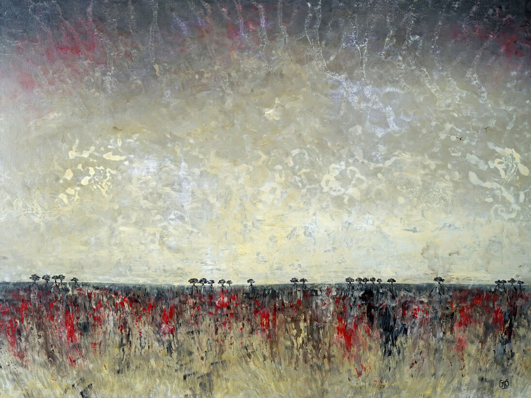 Gaby Grobo, On the Tender Carpet Sown, Acrylic on Canvas, 39.5" x 59"