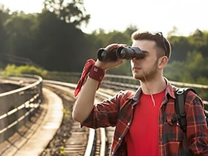 A solo traveler journeying through Europe with a backpack