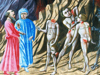 Priamo della Quercia, illustrazione del Canto XXVIII, particolare