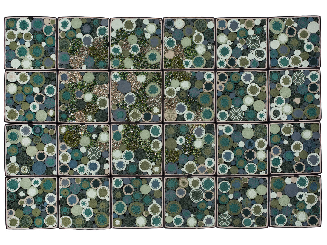 Steven and William Ladd, Super Pickle, 2013
Archival board, fiber, glass, crystal, plastic, gemstone, metal, Landscape: 41 3/8 x 61 1/8 x 3 inches, Tower: 58 1/4 x 10 1/4 x 10 1/4 inches. Collection of Andrew Zuckerman and Nicole Bergen, New York