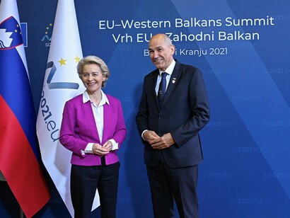 Slovenia's Prime Minister Janez Jansa and President of EU Commission Ursula von der Leyen