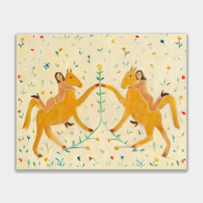 Meghan Borah, Riders in White, 2023. Oil on Canvas, 24h x 30w in. Courtesy of Galleri Urbane