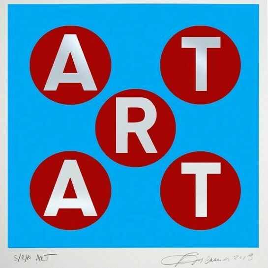 Art White/Blue/Red, © 2013 Robert Indiana, unique silkscreen print in colors on Coventry 100% Rag paper, 31.25 x 29.5 inches; 79.4 x 74.9 cm, Signed and dated lower right. Publisher: American Image Atelier. Courtesy Woodward Gallery, American Image.