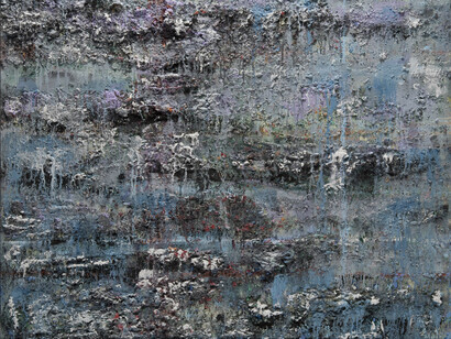 Thaier Helal, River series, 2014, Mixed media on canvas, 145 x 145 cm