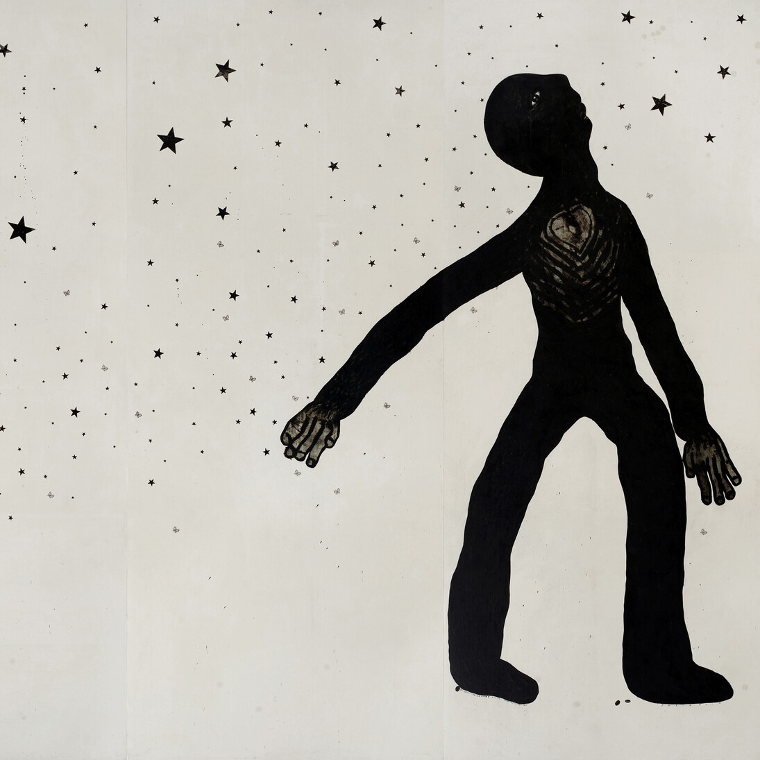 Sadik Kwaish Alfraji, Take Your Boat and Abandon Your Home from Ali's Boat series, 2014, Indian ink, charcoal on canvas, 270 x 678 cm