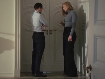 Shiv Roy and Roman Roy facing one another with restrained expressions, reflecting the emotional conflict and inherited family dysfunction at the heart of Succession
