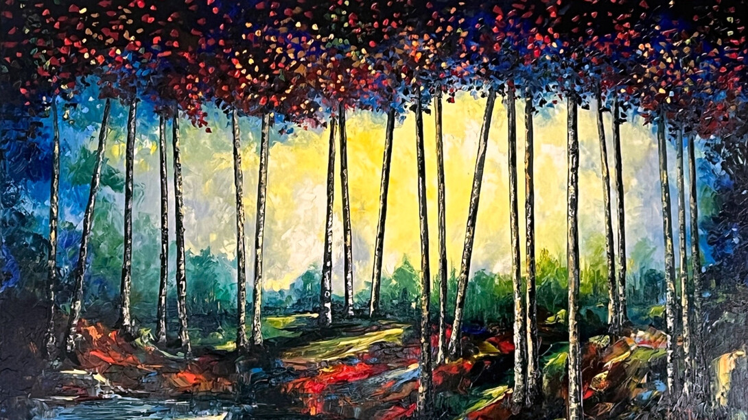 Bruno D’Anna, Gli Aspen Colorati, oil on canvas, 30x48 inches, 2021. Courtesy the artist and Bitfactory Gallery, Denver