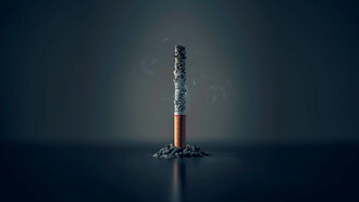 A lone cigarette, standing tall with its ash clinging, epitomizing a moment frozen in time