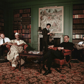 2nd L-R Tayo Aluko, Laurence Westgaph and Sugar Deen at The Athenaeum by artist Othello De'Souza-Hartley, Liverpool 2015 © B3 Media