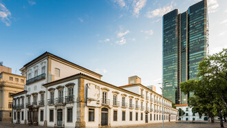 Paço Imperial em 2022, Rio de Janeiro, Brasil. O Paço Imperial foi construído em 1743 para ser a Casa dos Governadores, um local que representasse o poder e a autoridade portuguesa no Brasil