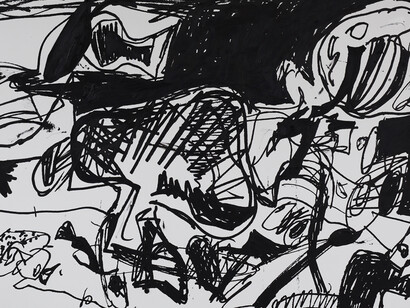 Eddie Martinez, Air-Lechinsky 
2015 
Oil, enamel, silkscreen ink and spray paint on canvas 
72 by 108 in. 182.9 by 274.3 cm. 
Courtesy of the artist and Mitchell-Innes & Nash, NY 
