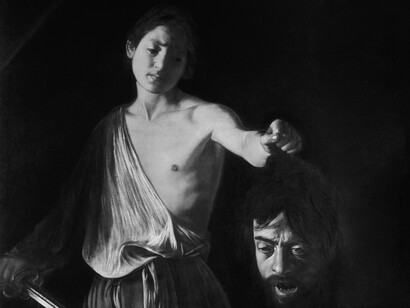 David mit dem Haupt des Goliath, Caravaggio, 1610, Galleria Borghese, Rom, Ausschnitt