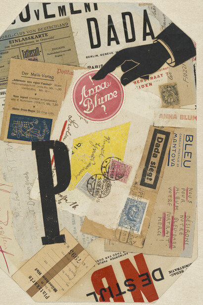 Raoul Hausmann. P, ca 1920-1921
Collage with printed paper and ink, 31.2 x 22 cm. Hamburger Kunsthalle, Department of Prints, Drawings and Photography © 2016 ProLitteris, Zurich

