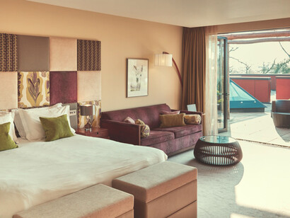 At Ockenden Manor Hotel, we could step out straight from the bedroom to the swimming pool