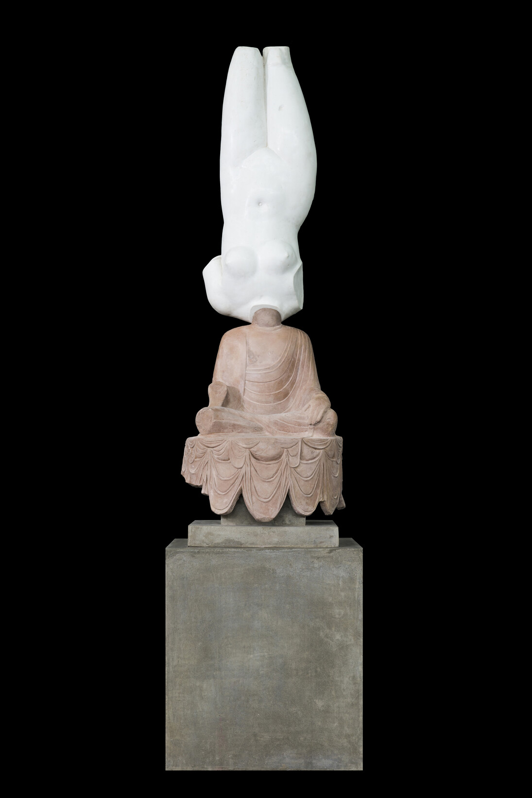 Xu Zhen, Eternity-Aphrodite of Knidos, Tang Dynasty Sitting Buddha, 2014, Glass fiber-reinforced concrete, marble grains, sandstone grains, mineral pigments, steel, 139.7 x 35.8 x 35.8 inches (355 x 91 x 91 cm), Edition of 3, Produced by MadeIn Company. Image courtesy of James Cohan Gallery, New York and Shanghai