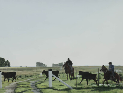 Max Werner, Early Morning Round Up, Acrylic on Canvas, 24" x 38"