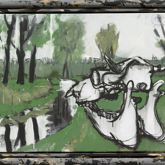 Markus Lüpertz, "Dreiklang", 2014, Mixed media on canvas in artist frame, 81 x 100 cm, 32 x 39 1/3 in.
