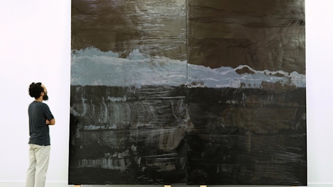 Falla en el horizonte I, 2014, vernice acrilica, smalto su tela e nylon, 310 x 380 cm, acrylic paint, enamel on canvas, 310 x 380 cm, veduta della mostra “MAGMA”, Galeria “El reino de este mundo” Biblioteca Nacional de Cuba “Jose Marti”, La Habana, 2015, exhibition view “MAGMA”, Galeria “El reino de este mundo” Biblioteca Nacional de Cuba “Jose Marti”, La Habana, 2015. Courtesy: GALLERIA CONTINUA, San Gimignano / Beijing / Les Moulins / Habana

