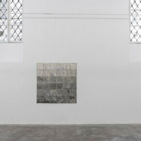 Elisa Montessori, Tropismi, 1977, collage on white gauze and cardboard, installation view at Monitor, Rome. Courtesy of Monitor