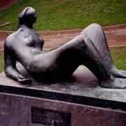 Draped Reclining Figure, 1979, originally sited outside the civic centre in Castleford. Image courtesy Wakefield Permanent Art Collection archive 