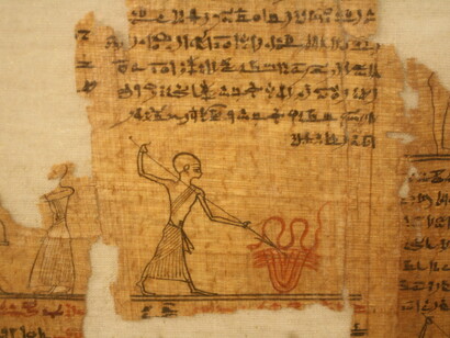 A detail from a Book of the Dead, on papyrus showing hieratic writing of Hornefer, Ptolemaic Period, provenance unknown, Museo Castello Sforzesco, Milan, Italy