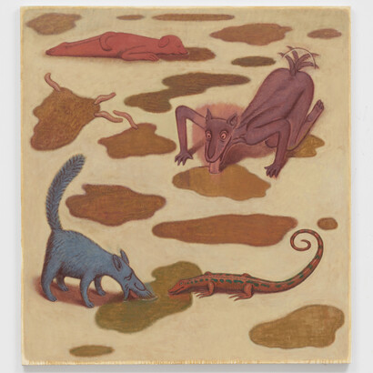Clayton Schiff, Puddle Drinkers, 2023, oil on canvas, 52x48 inches, photo by Matt Grubb. Courtesy of the artist and 56 Henry
