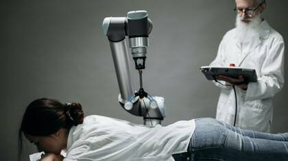 
A doctor using the chatbot on a patient as a means to accelerate healthcare