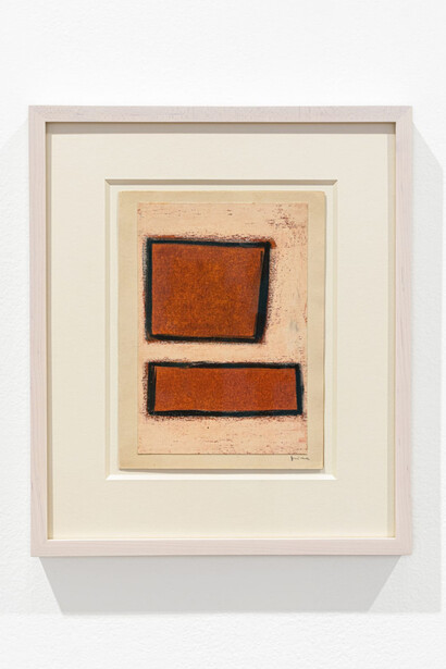 Mira Schendel, Untitled (Two Red Forms), early 1960s, oil stick on paper, 19x14 cm. Courtesy of Vermillon & Partners