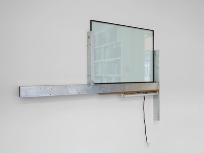 Pedro Cabrita Reis. Unframed #7, 2014, enamel on aluminium, double glass, MDF, armature, fluorescent light and electric cable, 165 x 178 x 10 cm, courtesy of the Artist and Sprovieri, London, Photograph by Sebastiano Pellion di Persano