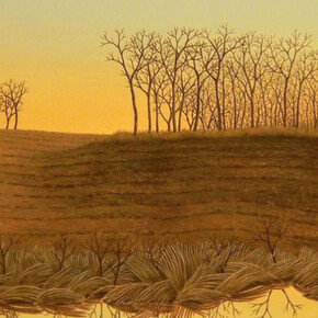 Alan Bray, Wet Spot, 2016, casein tempera on panel, 18x24x2. Courtesy of Garvey|Simon