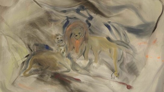Sophie von Hellermann, Lion's Den, 2012, Pigment and acrylic emulsion on canvas, 90 1/2 x 126 inches (230 x 320 cm), Courtesy the artist and Greene Naftali, New York