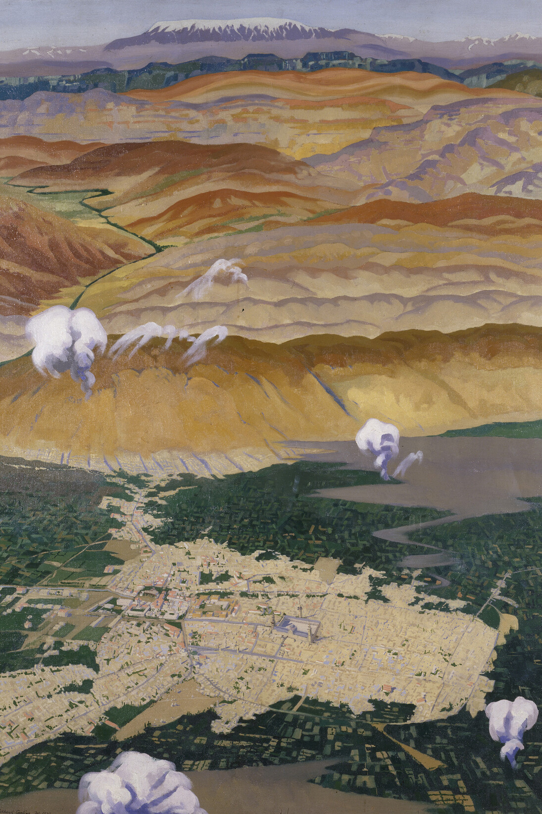 Damascus and the Lebanon Mountains from 10,000 Feet by Richard C. Carline, 1920, Oil on canvas © IWM (Art.IWM ART 3082) 