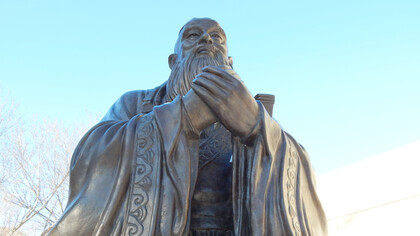 A statue in China of social philosopher Confucius, who centered on maintaining healthy relationships in family and society, all based on respect