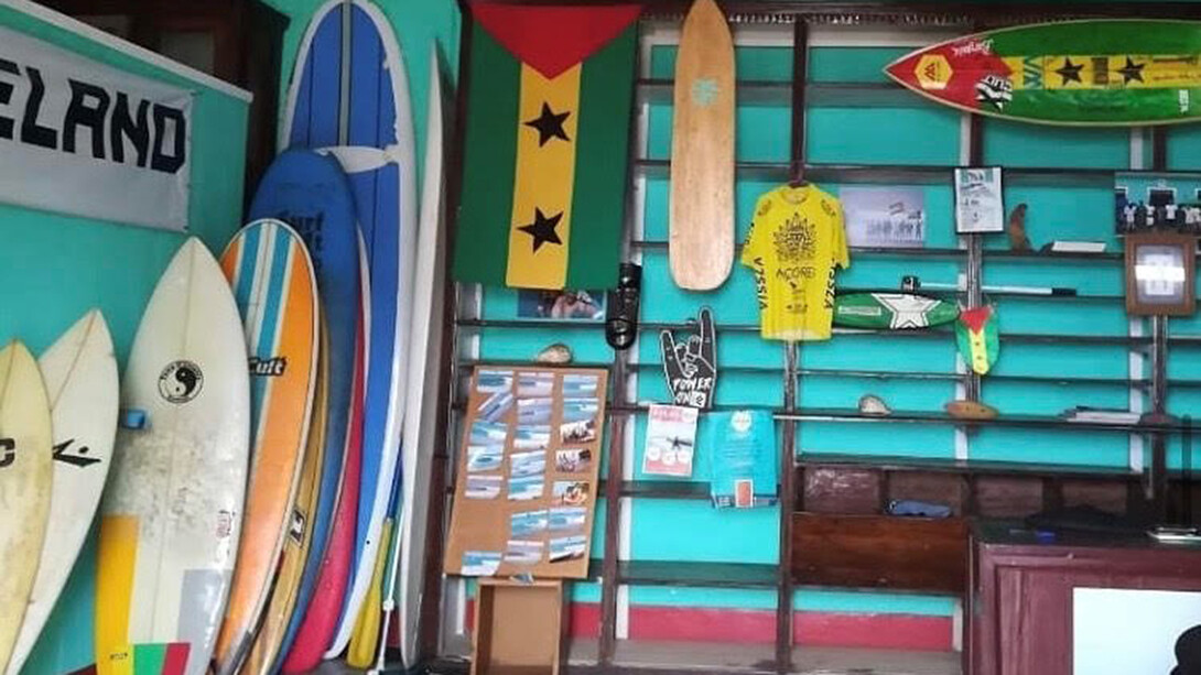 A photo of surfboards taken in São Tomé and Príncipe