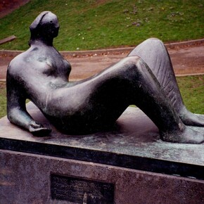Draped Reclining Figure, 1979, originally sited outside the civic centre in Castleford. Image courtesy Wakefield Permanent Art Collection archive 