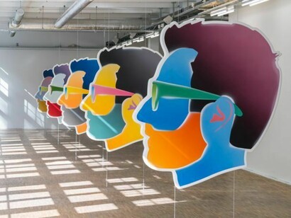 Alex Israel, Installation view of 2013 selfportraits at Isbrytaren, produced by Carl Kostyal in Stockholm. Photo: Jean-Baptiste Beranger