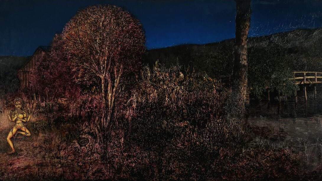 Gregory Gillespie, Landscape with dancing shiva, 1983-90. Courtesy of Forum Gallery