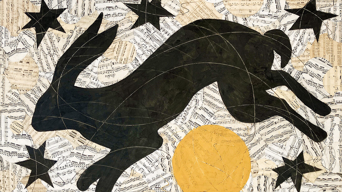 Louise Laplante, And the rabbit jumped over the (yellow) moon, 2023. Courtesy of Carrie Haddad Gallery