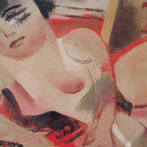 Alberto Manfredi, Figura sdraiata, 1973, olio su cartone, 15 x 23 cm